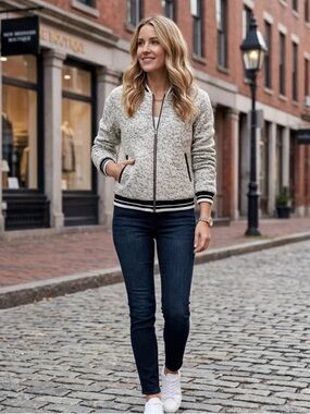 Glamorous Cashmere Blend Boucle Winter Varsity Style Bomber Jacket XS
